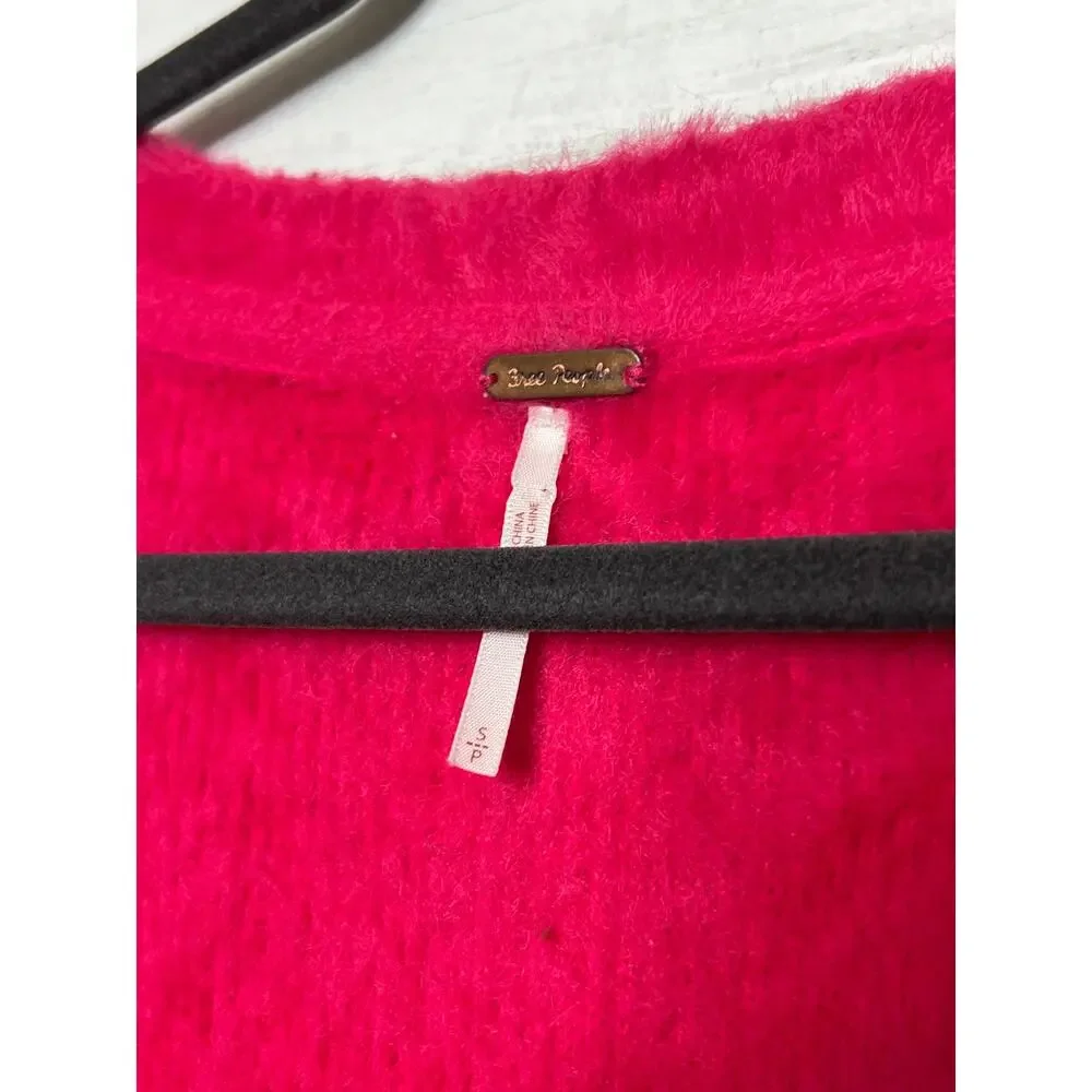 Free People Moonbeam Sweater Small Hot Pink Cropped Puff Sleeve Soft Knit
